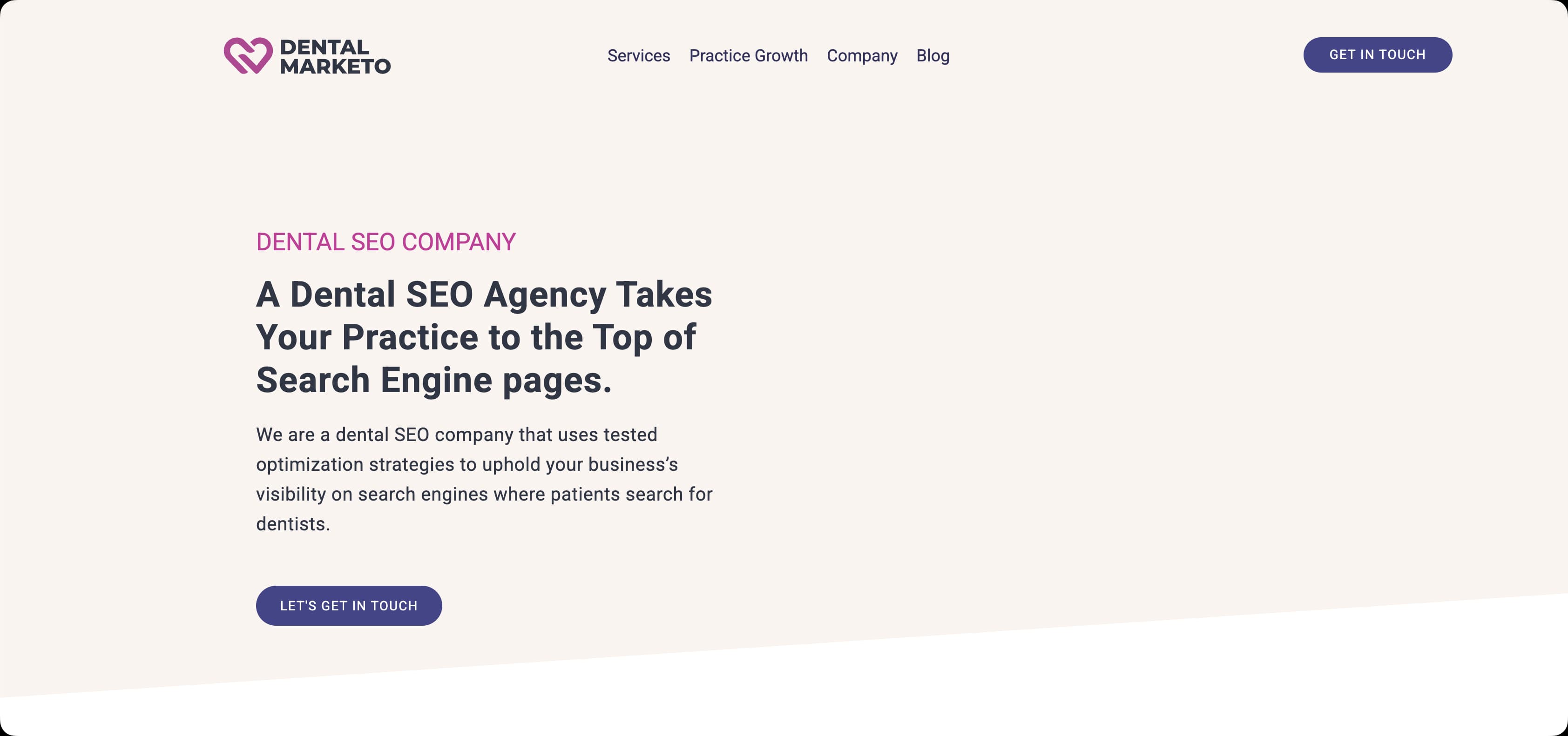 Dental Marketo dental SEO agency homepage screenshot