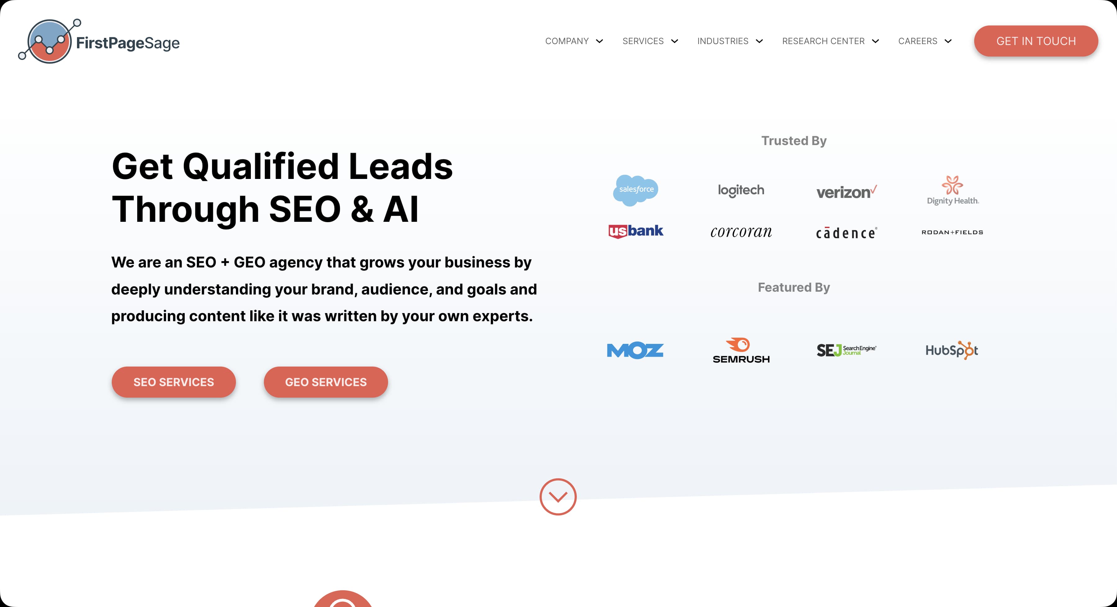 First Page Sage SEO and GEO agency homepage screenshot