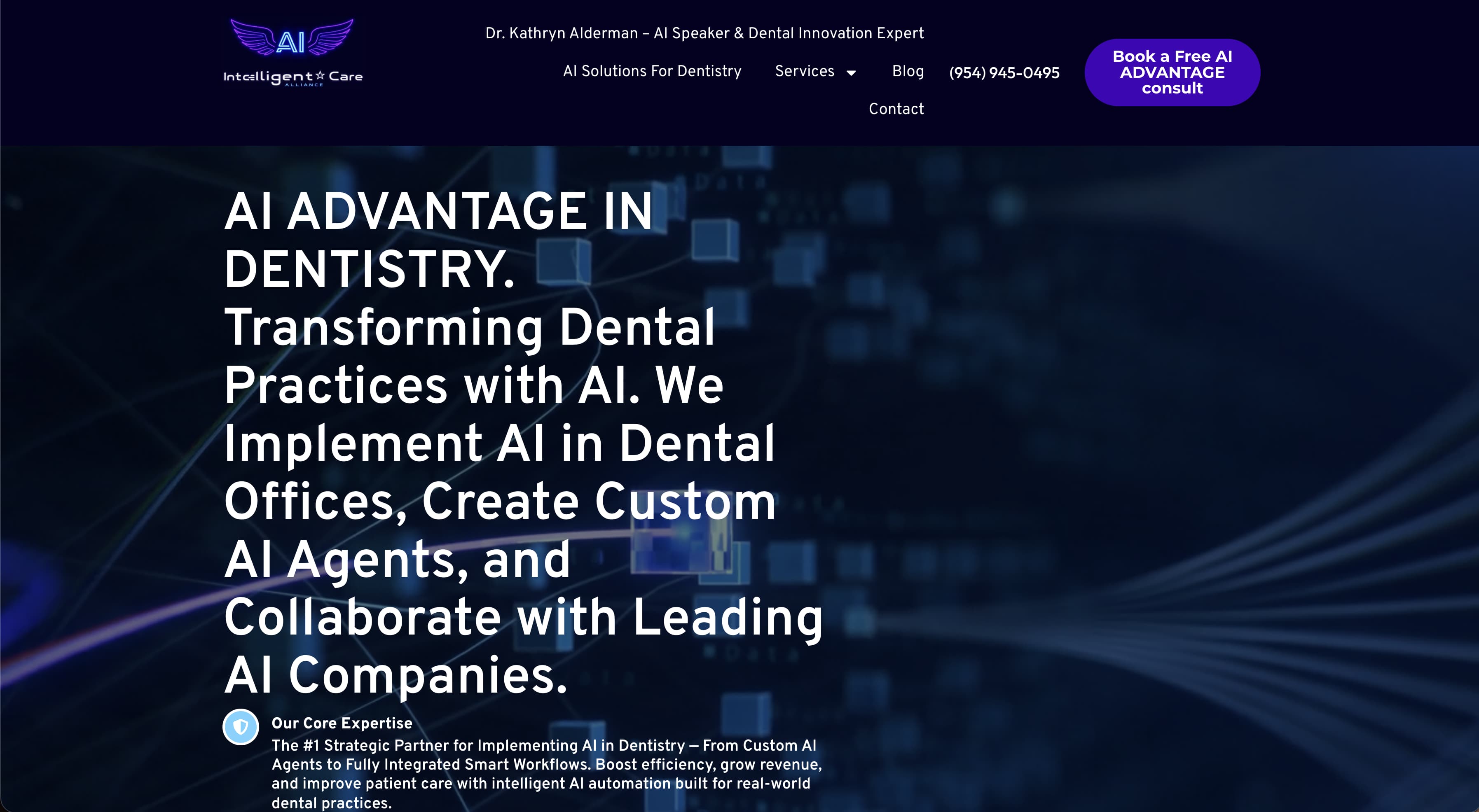Intelligent Care Alliance AI dentistry marketing homepage screenshot