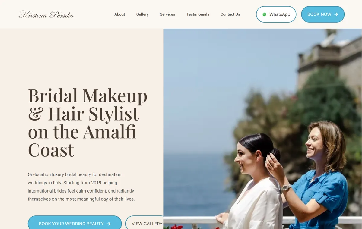 Full page design of the Makeup and Hair Sorrento salon website built by KeyGrow, from the booking headline through the service menu, gallery and enquiry form.