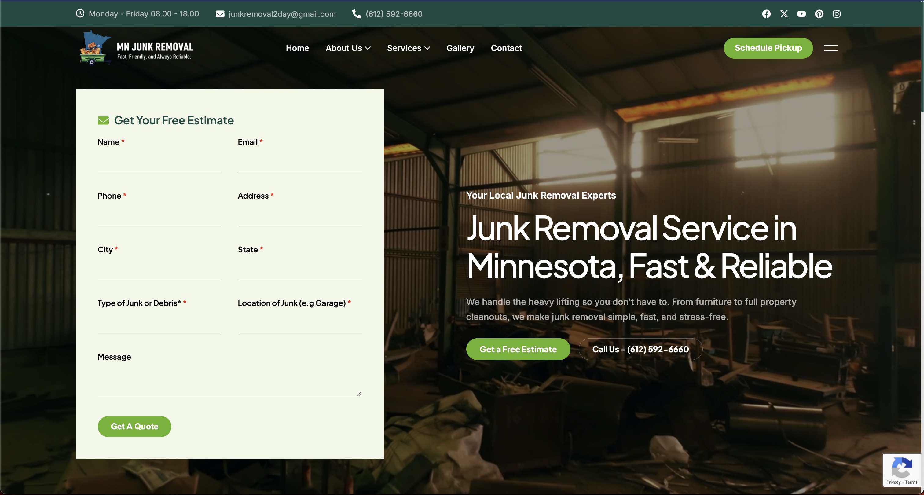 MN Junk Removal Homepage with Video Hero