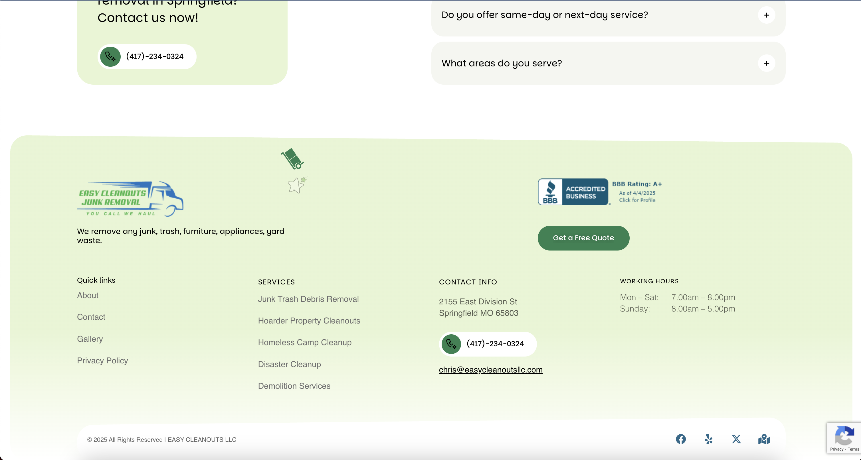 Easy Cleanouts Contact Section